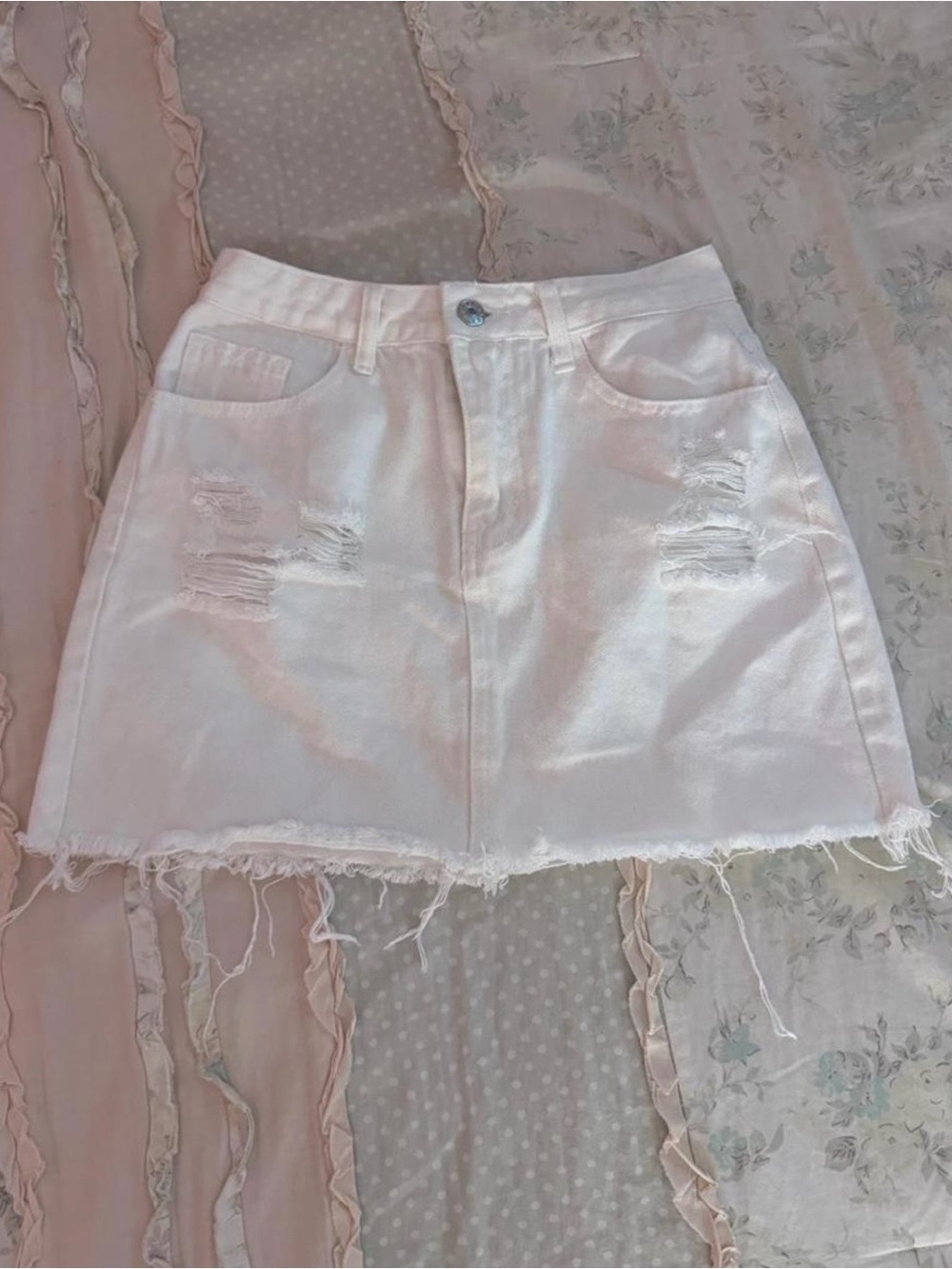 White denim mini skirt